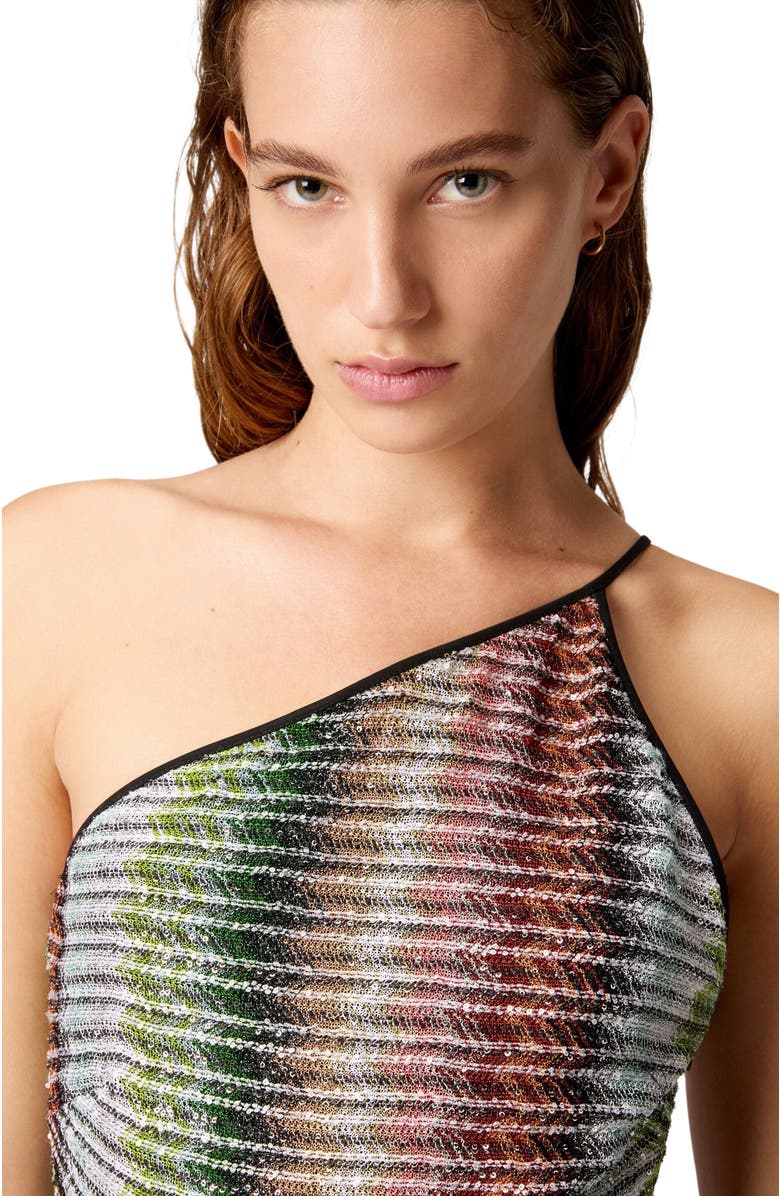 Missoni Long One-shoulder Dress In Gradient Zigzag Knit With Sequins, Alternate, color, Multicoloured