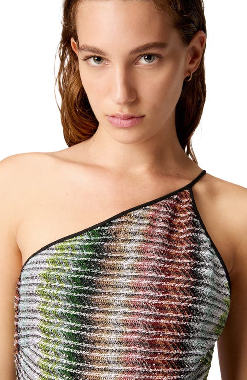 Missoni Womens Green Red And Sky Tones Striped One-shoulder-strap Knitted Maxi Dress In Multicoloured
