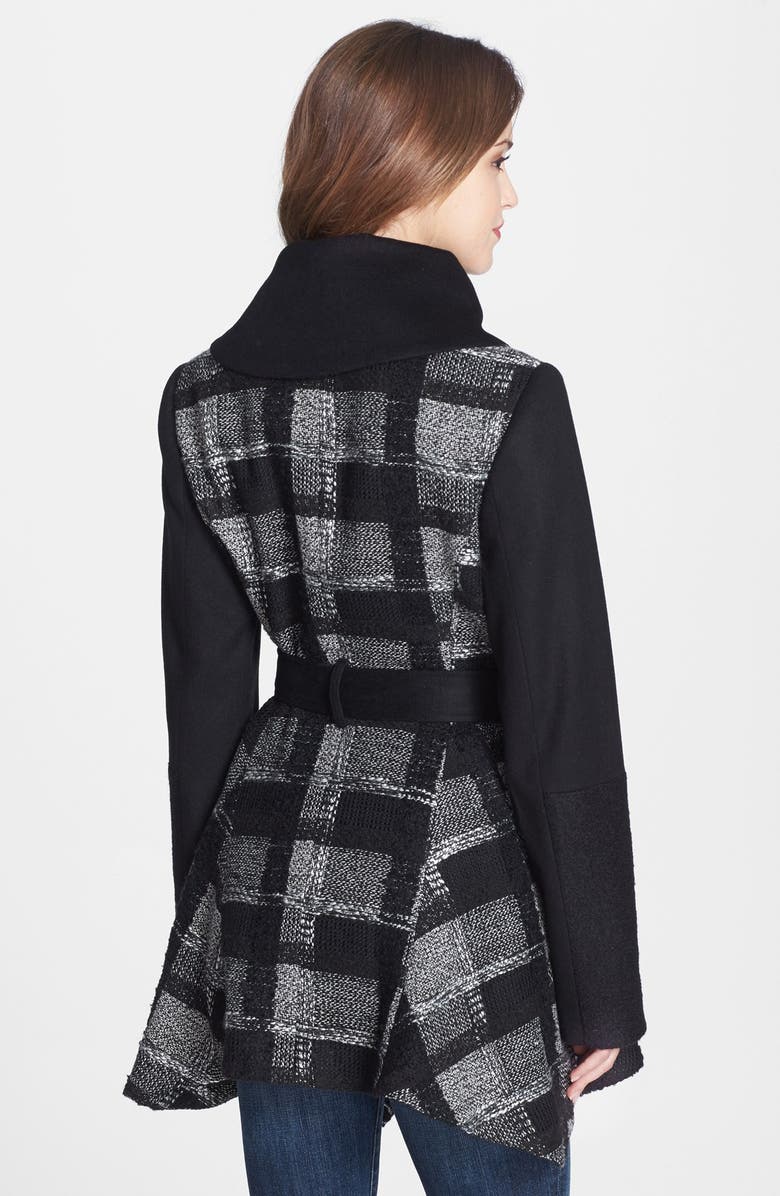 Laundry by Shelli Segal Plaid Skirted Wrap Coat, Alternate, color,