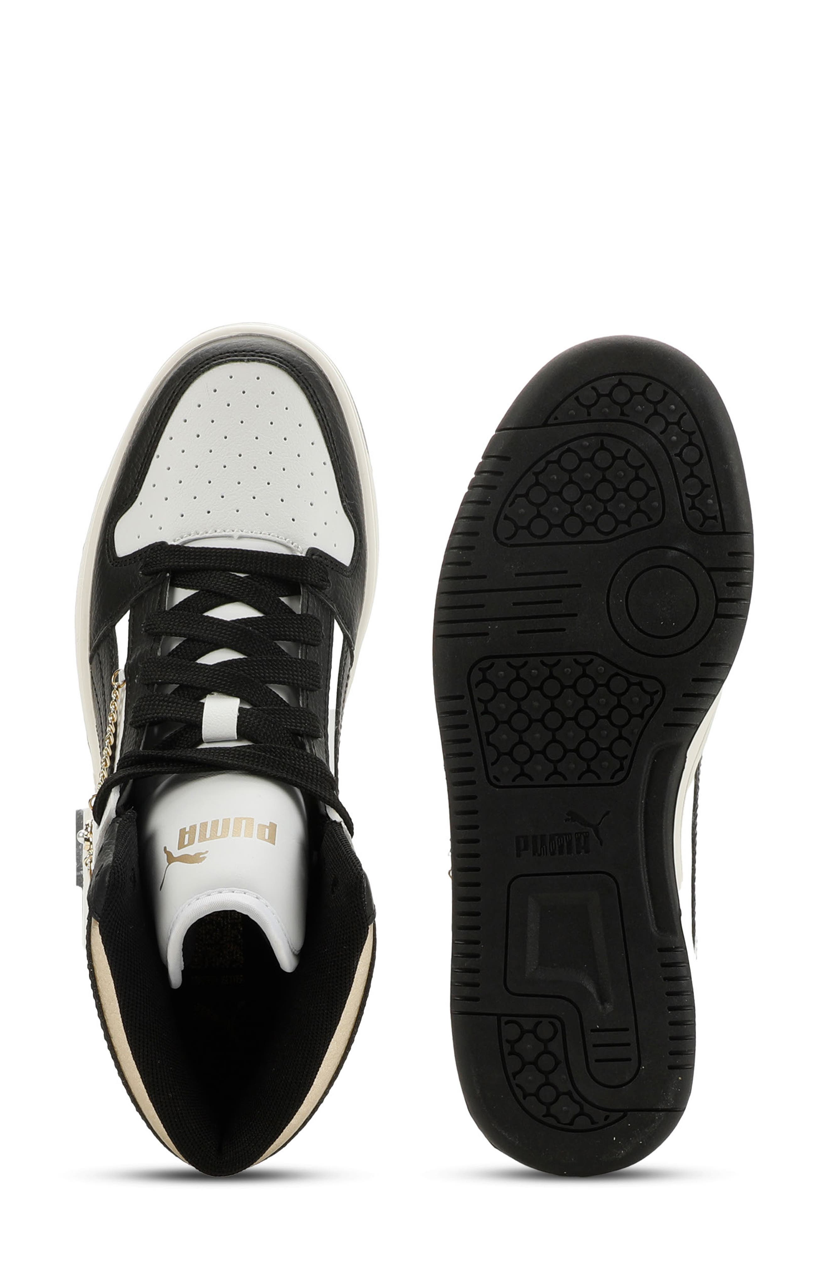 Rebound Layup High Top Sneaker, Alternate, color, PUMA WHITE/ PUMA BLACK/ GOLD