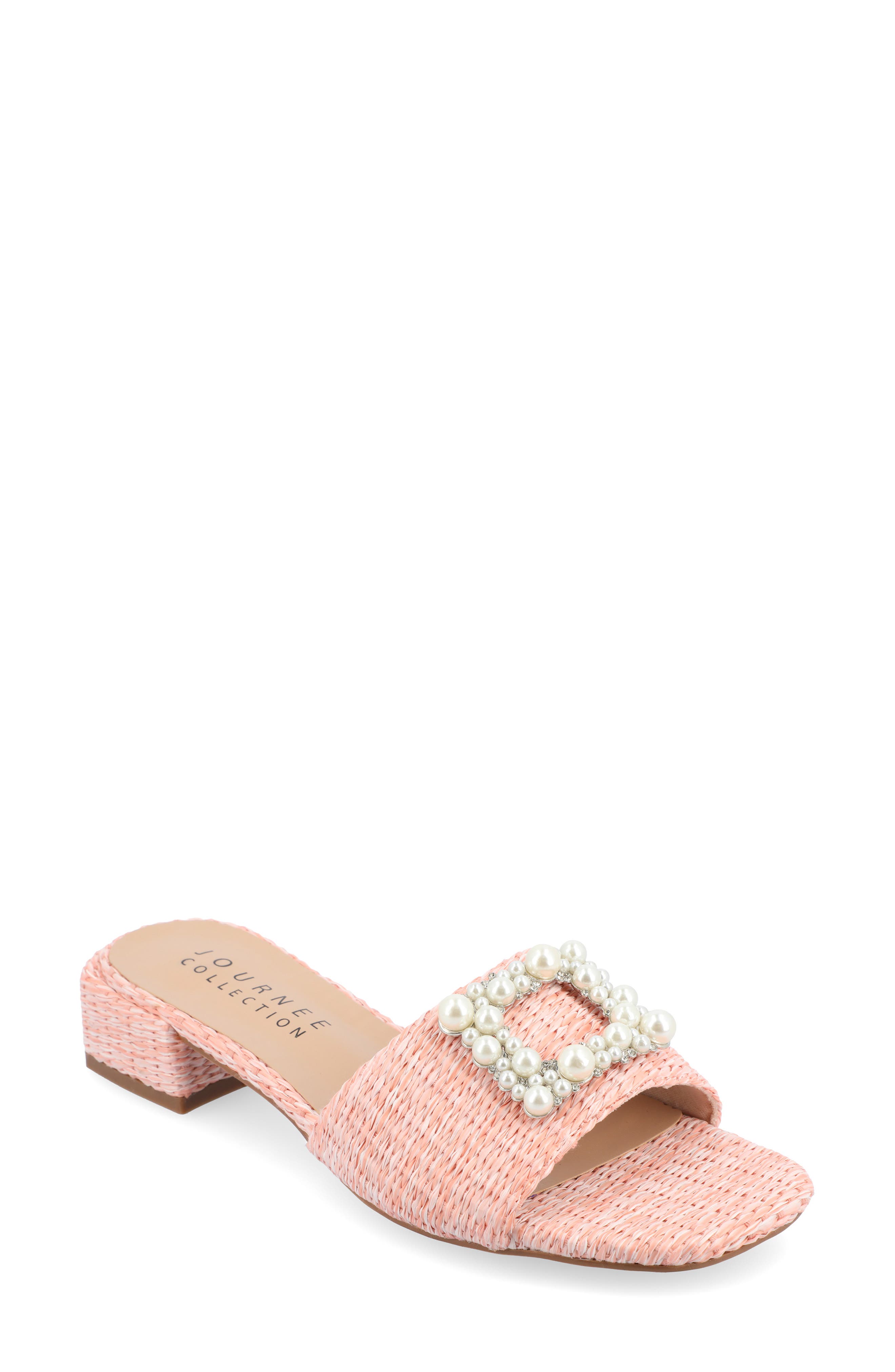 Justina Embellished Raffia Slide Sandal, Main, color, PINK