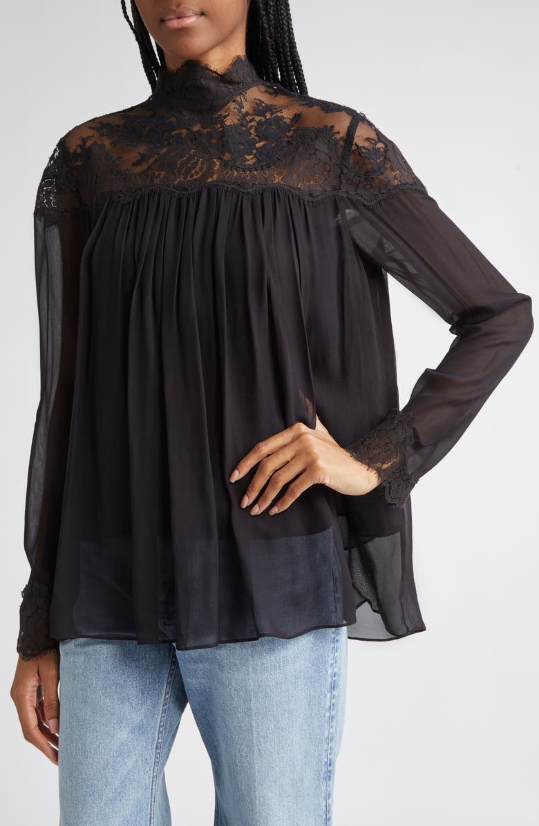 Zimmermann Hypnotic Lace Yoke Top, Alternate, color, Black