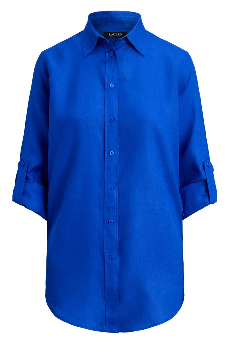 Karrie Linen Button-Up Shirt, Alternate, color, CRUISE ROYAL BLUE