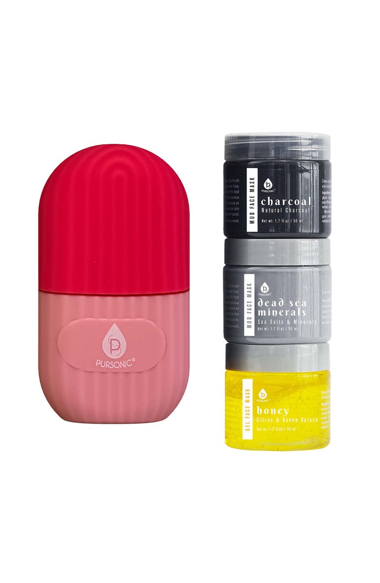PURSONIC Ice Cube Facial Roller Massager &  3 Pack Facial Therapy Mud Face Mask Bundle, Main, color, 