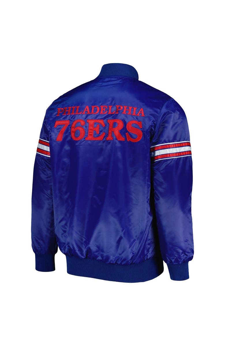 STARTER Men's Starter Royal Philadelphia 76ers Pick & Roll Satin Full-Snap Varsity Jacket, Alternate, color, Royal