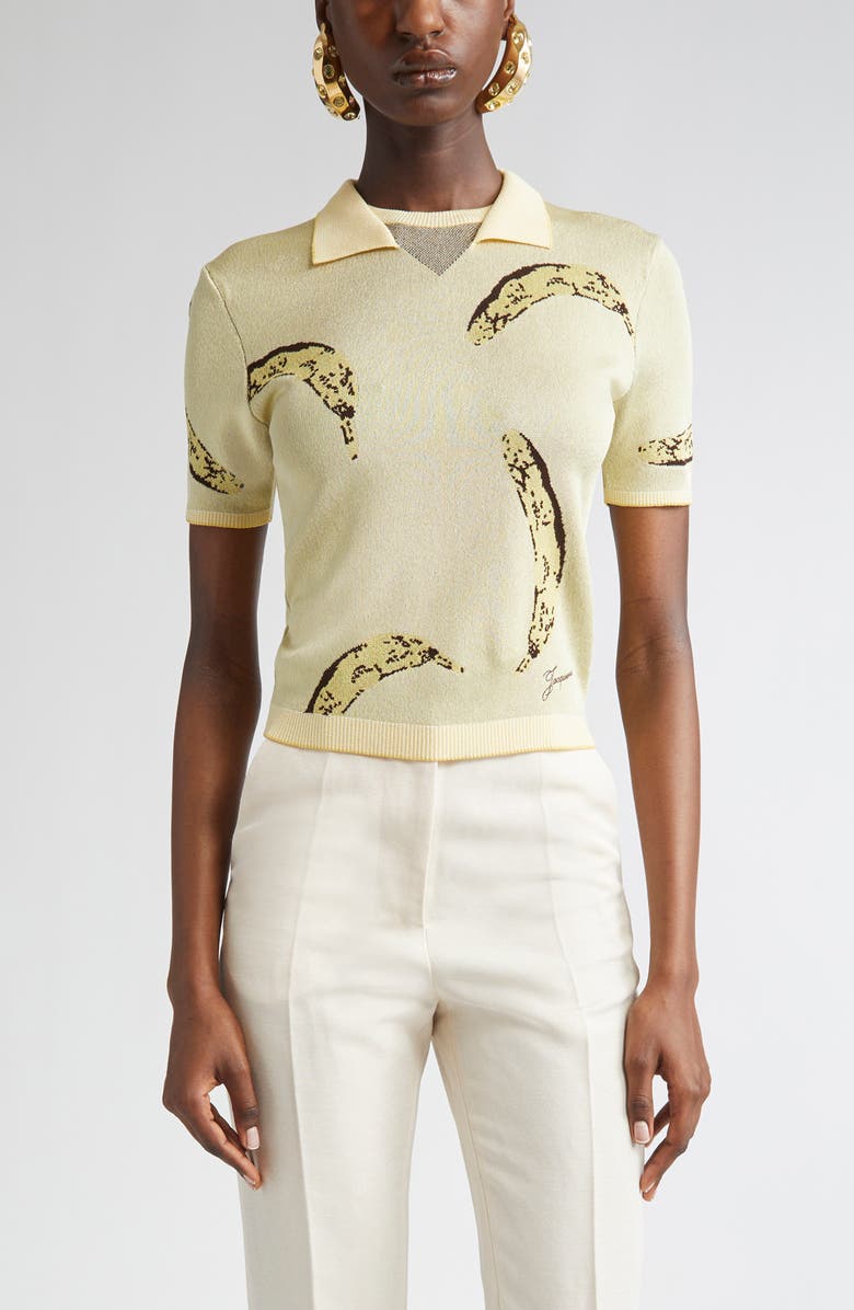 Jacquemus Le Polo Marino Jacquard Polo, Main, color, Banana Jacquard Yellow
