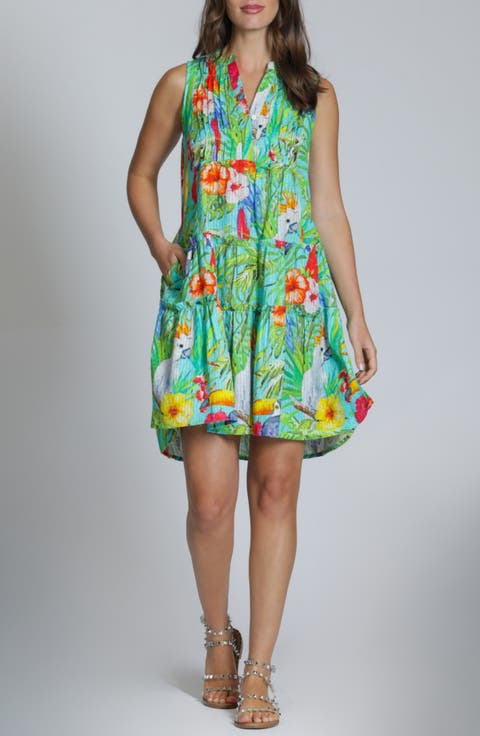 Pintuck Sleeveless Cotton Blend Dress