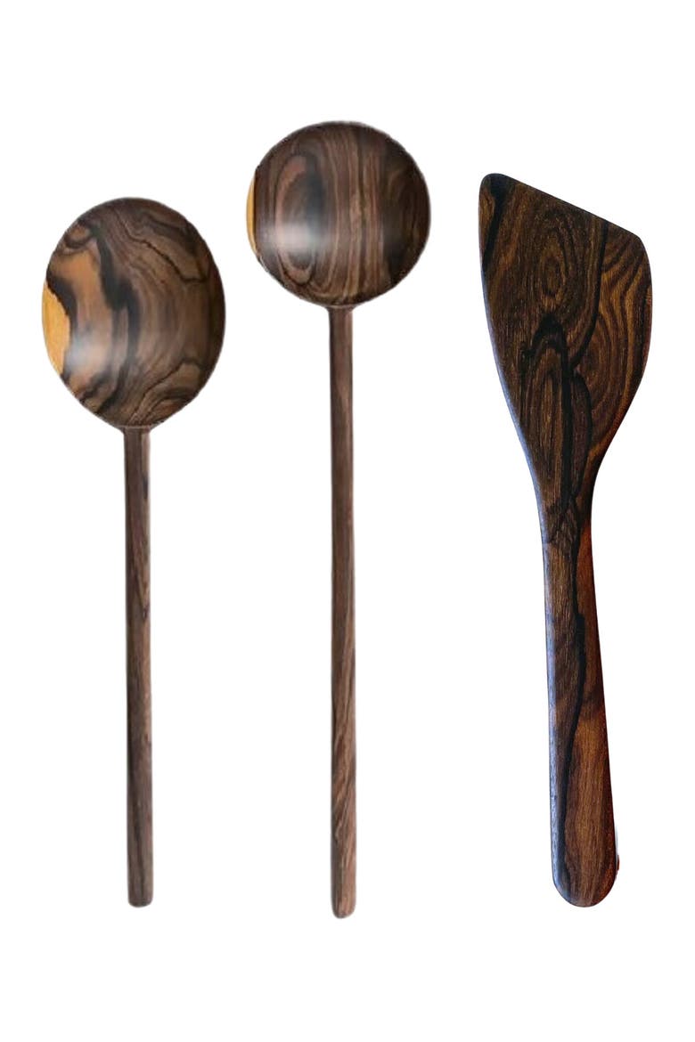 Handcarved Kitchen Utensils - Set of 3, Main, color, Brown