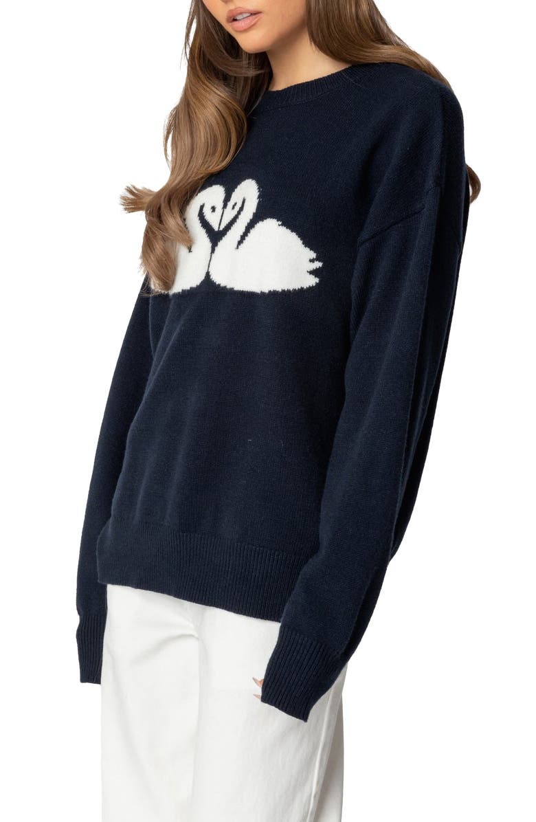 EDIKTED Swan Oversize Sweater, Alternate, color, Navy