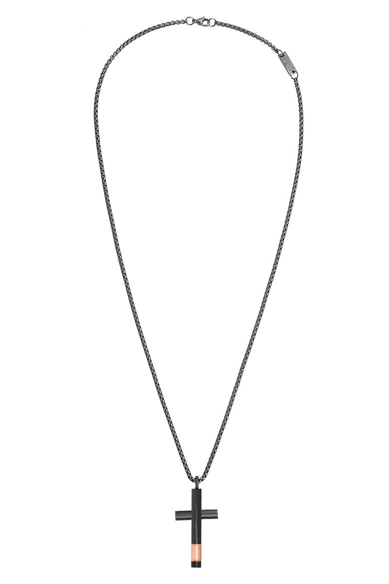 Cross Pendant Necklace, Main, color, BLACK