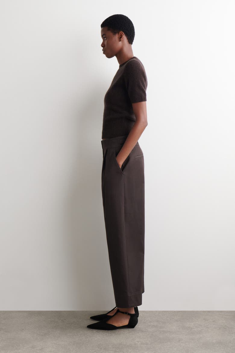 Cropped Cotton Balloon Pants, Alternate, color, DARK BROWN