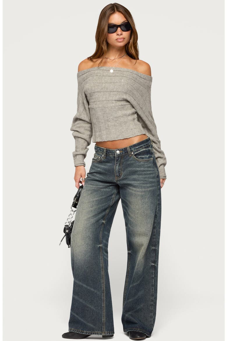 Leva Off the Shoulder Ribbed Sweater, Alternate, color, GRAY-MELANGE