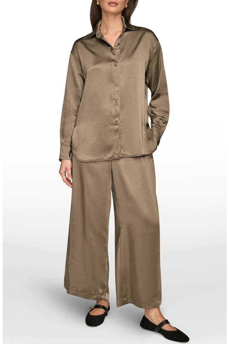 Satin Button-Up Shirt, Alternate, color, KHAKI GREEN