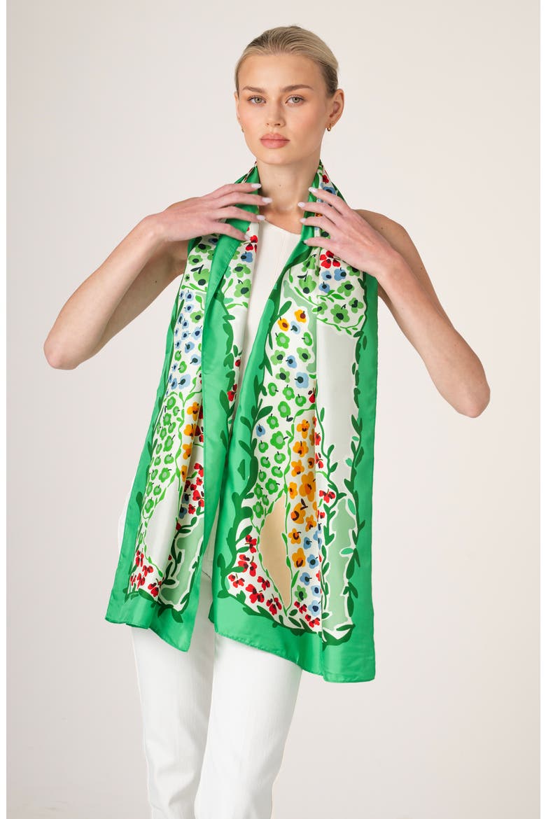Garden Oblong Silk Scarf, Alternate, color, Green