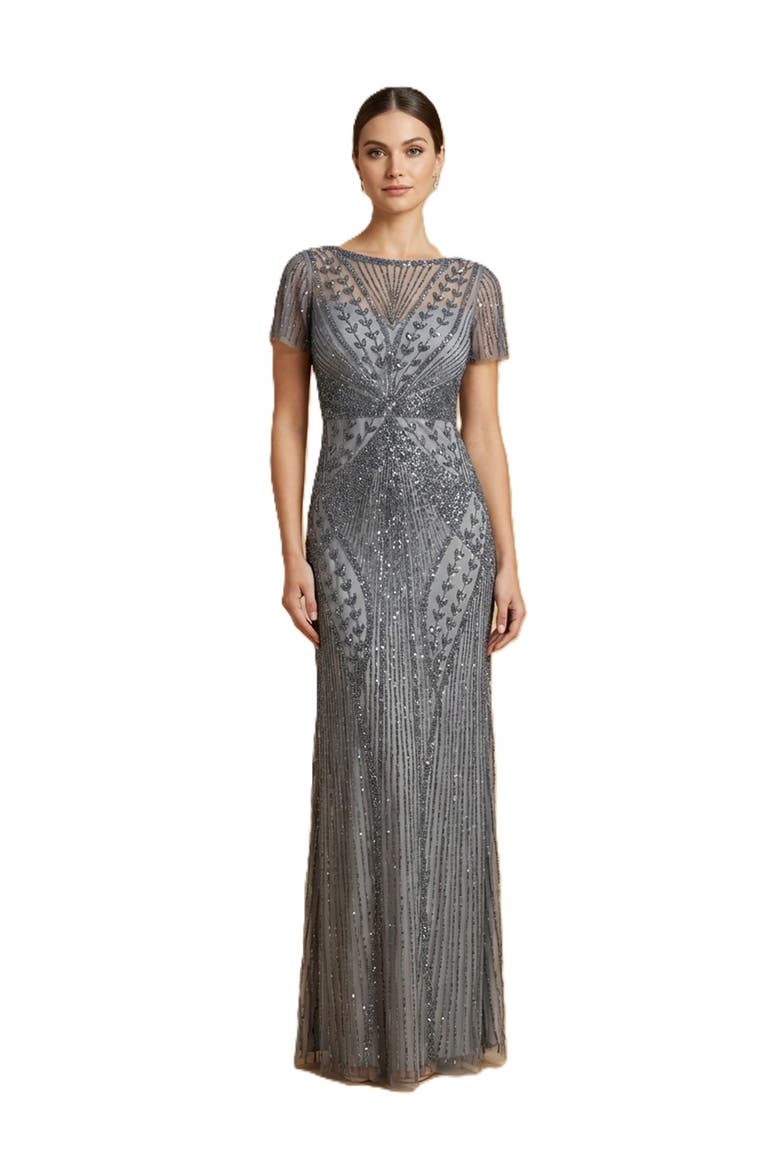 Beaded Flutter Sleeve Gown, Main, color, Mid Grey