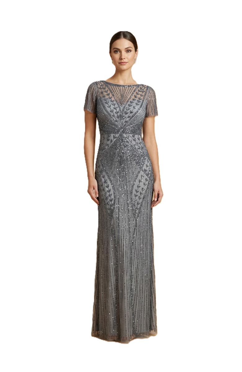 LARA New York Beaded Flutter Sleeve Gown, Main, color, Mid Grey