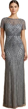LARA New York Beaded Flutter Sleeve Gown