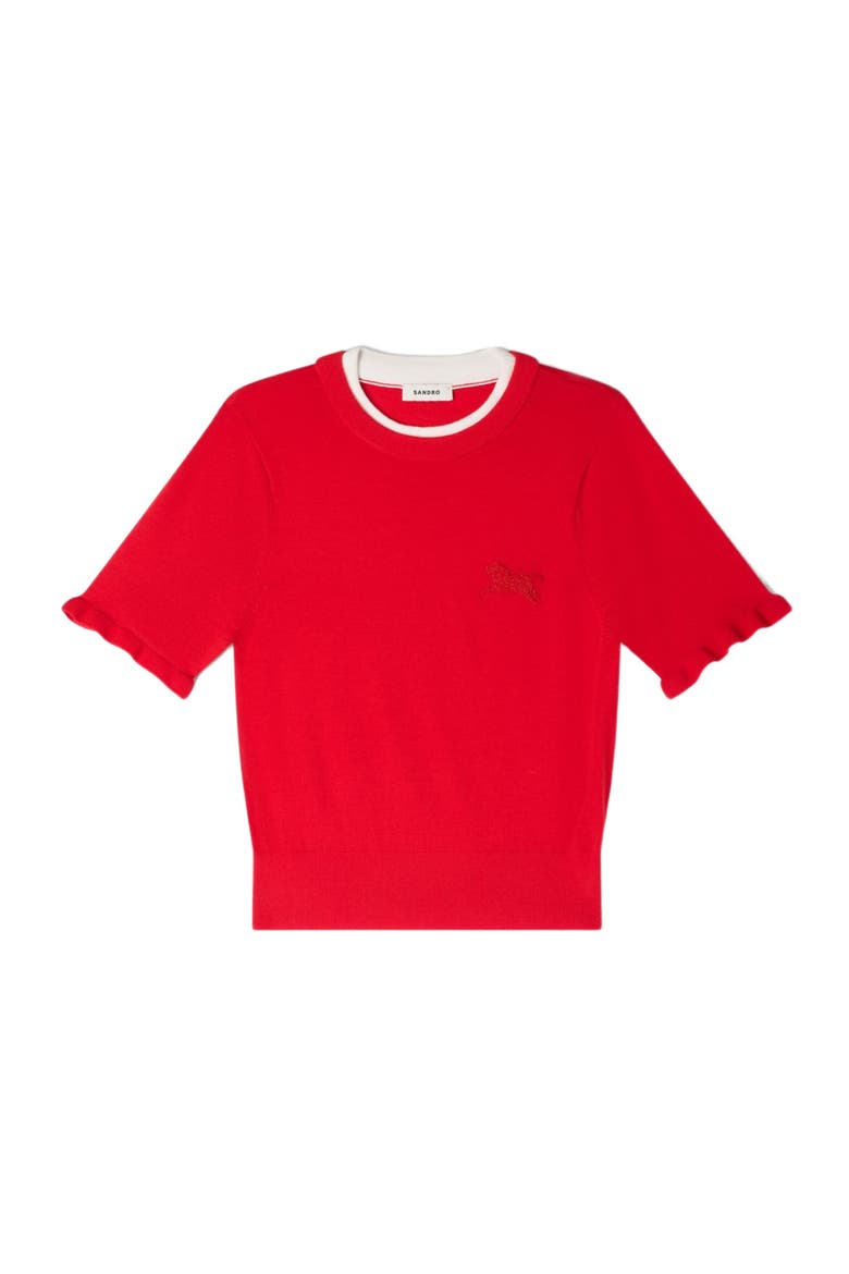 Contrast collar wool sweater, Alternate, color, Red