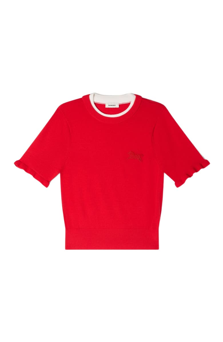 SANDRO Contrast collar wool sweater, Alternate, color, Red