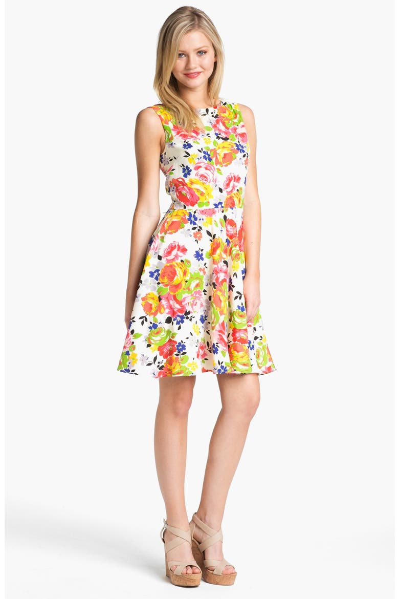 Print Fit & Flare Dress, Main, color, PINK