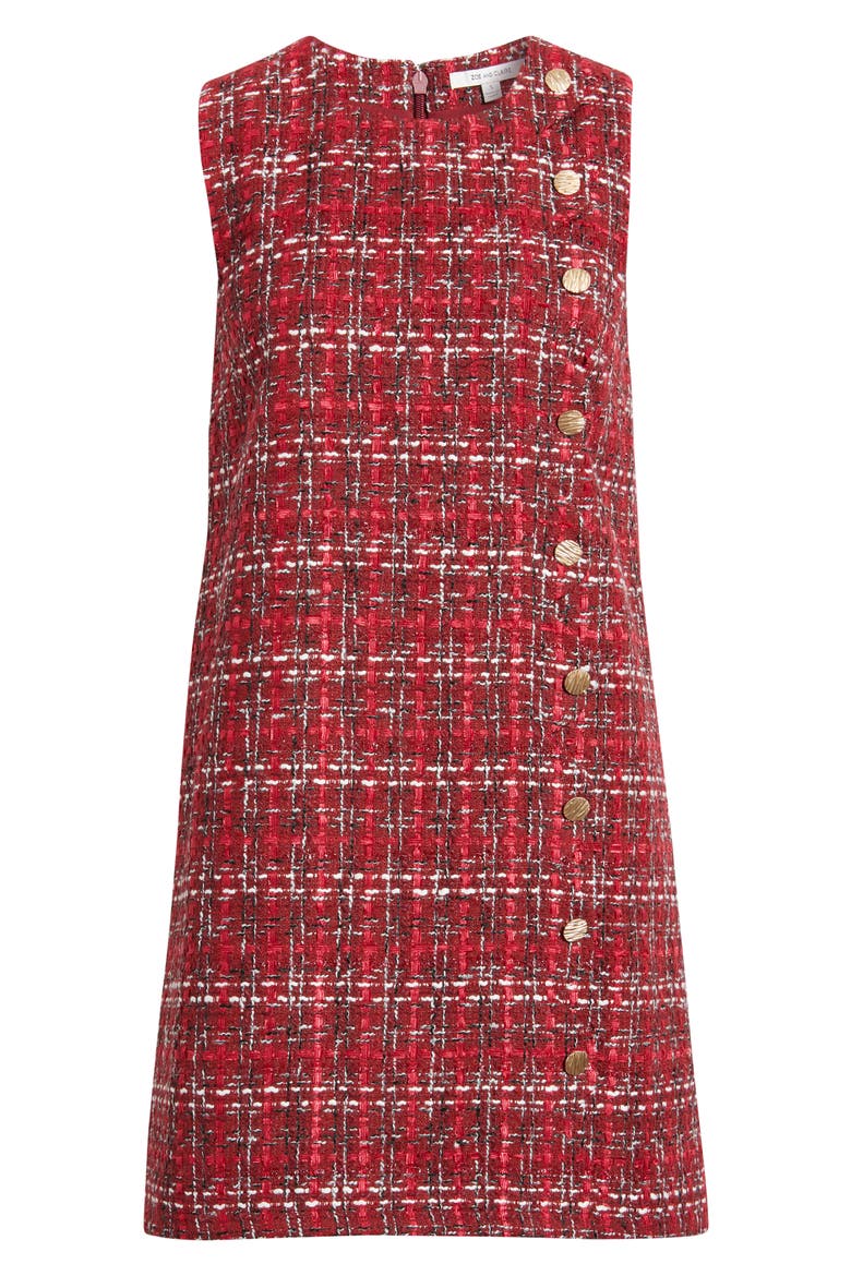 Scalloped Sleeveless Tweed Shift Dress, Alternate, color, RED