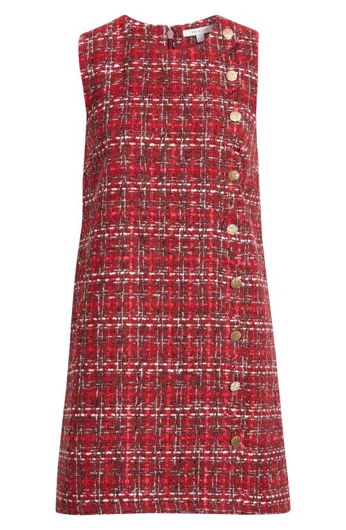 Zoe And Claire Scalloped Sleeveless Tweed Shift Dress In Pink