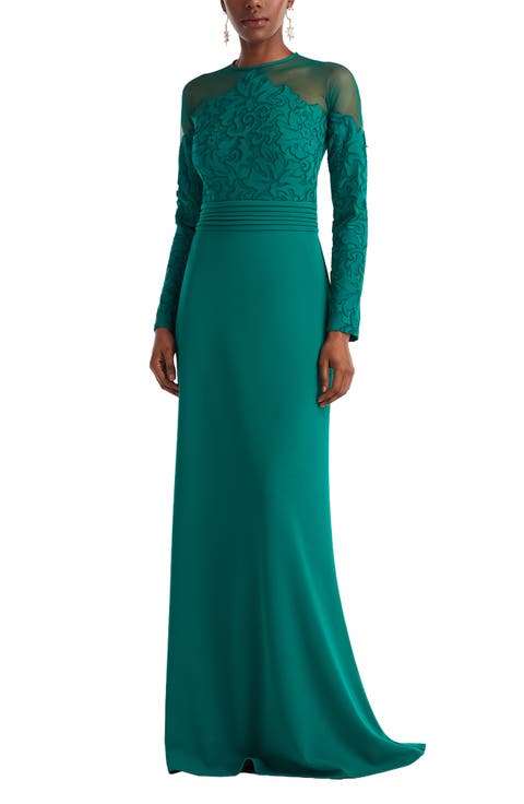Embroidered Illusion Lace Long Sleeve Sheath Gown