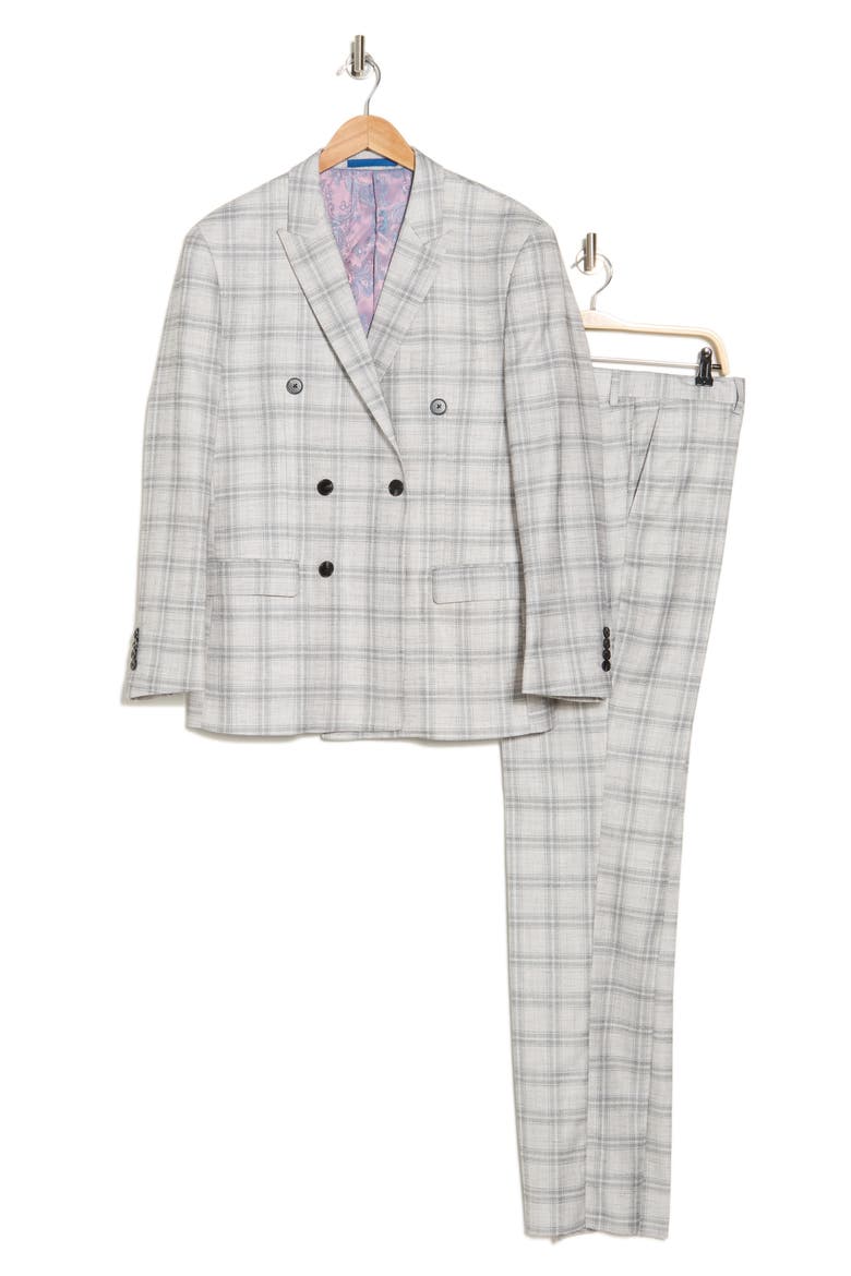 Slim Fit Check Double Breasted Suit, Alternate, color, WHITE