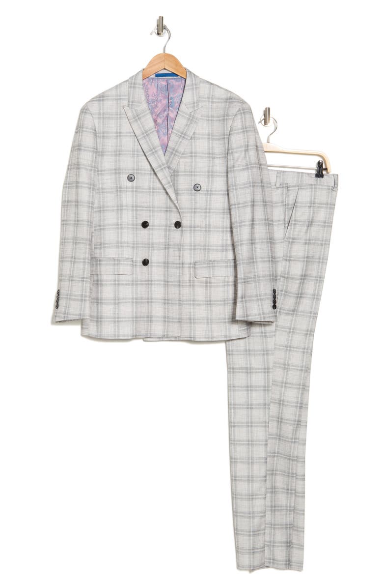 Gino Vitale Slim Fit Check Double Breasted Suit, Alternate, color, White