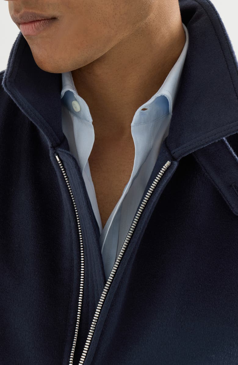 Brunello Cucinelli Virgin wool beaver cloth bomber jacket with zipper, Alternate, color, Navy Blue