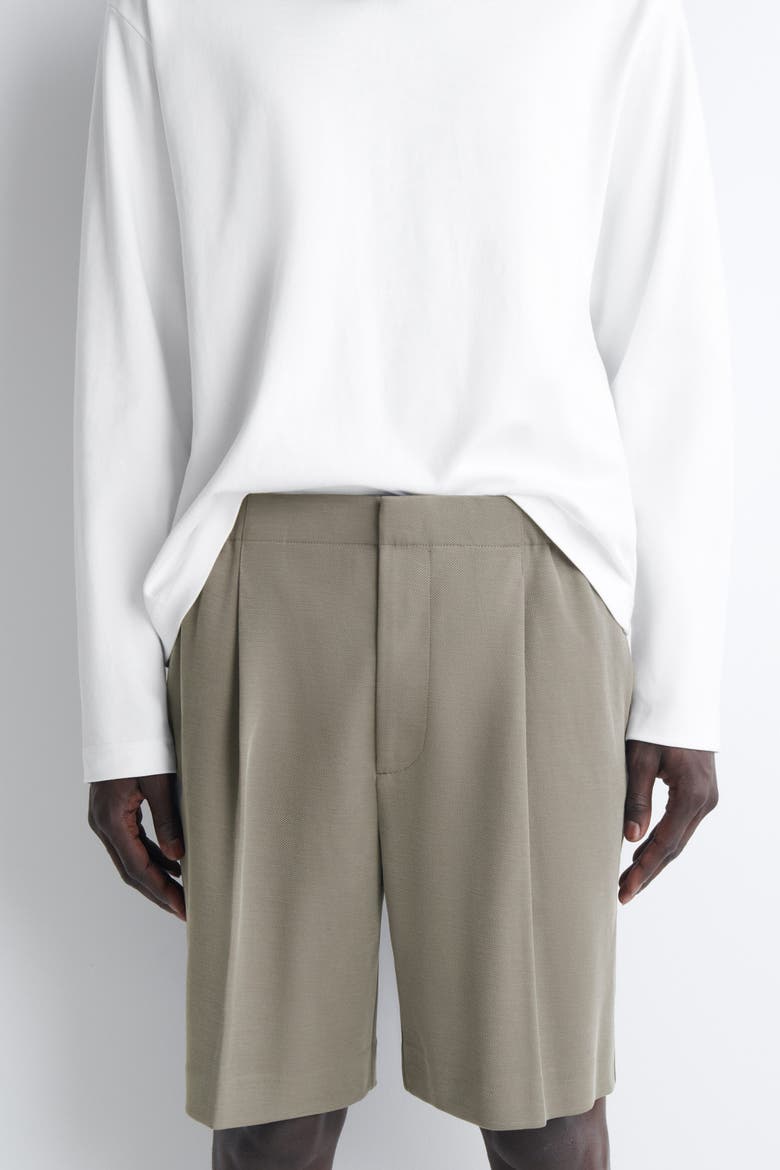 Tailored Bonded-Twill Shorts, Alternate, color, GRAY-GREEN
