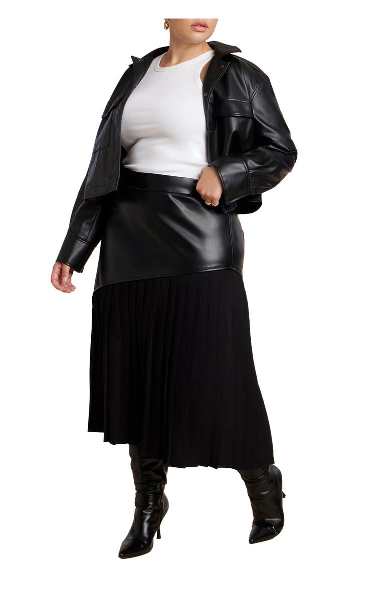 ELOQUII Mixed Media Pleated Skirt, Main, color, 