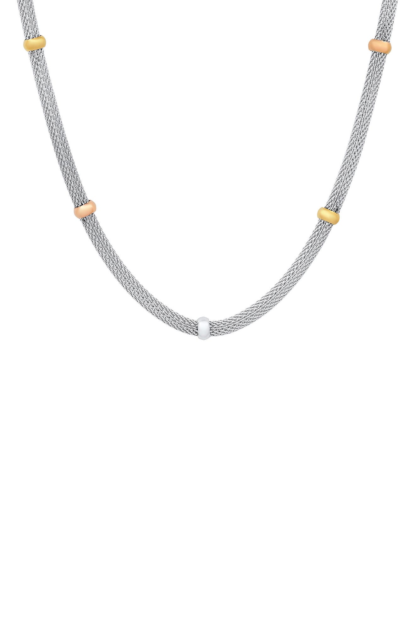 STEELTIME HMY JEWELRY Tri-Tone Stainless Steel Station Necklace