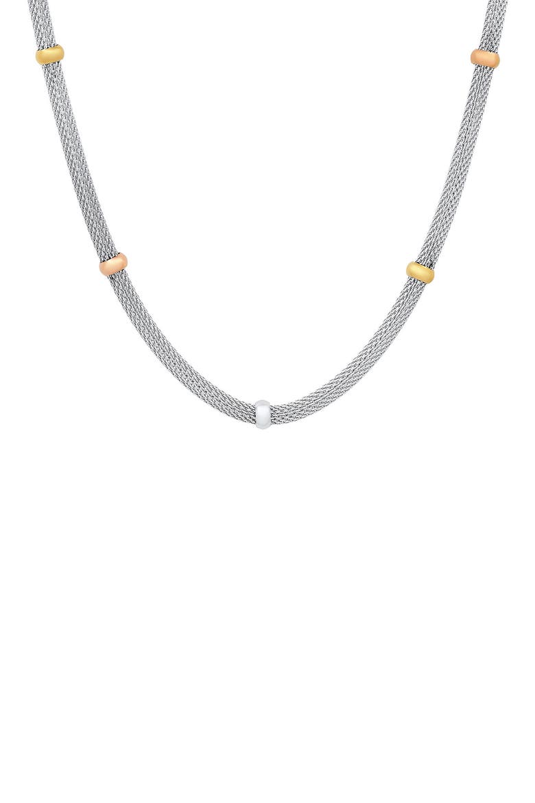 HMY JEWELRY Tri-Tone Stainless Steel Station Necklace, Main, color, TWO TONE