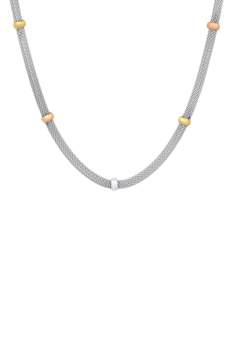 STEELTIME HMY JEWELRY Tri-Tone Stainless Steel Station Necklace, Main, color, Two Tone