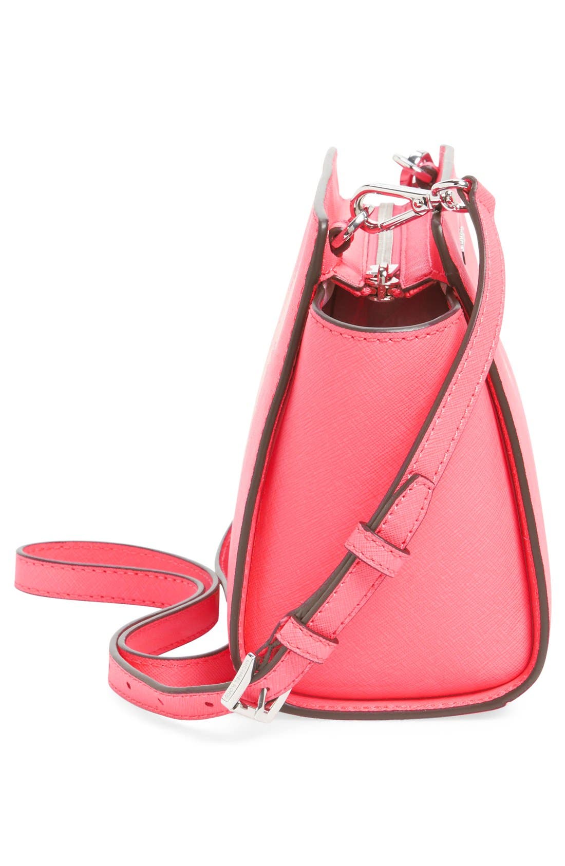 'Medium Selma' Saffiano Leather Crossbody Bag, Alternate, color, CORAL/ SILVER