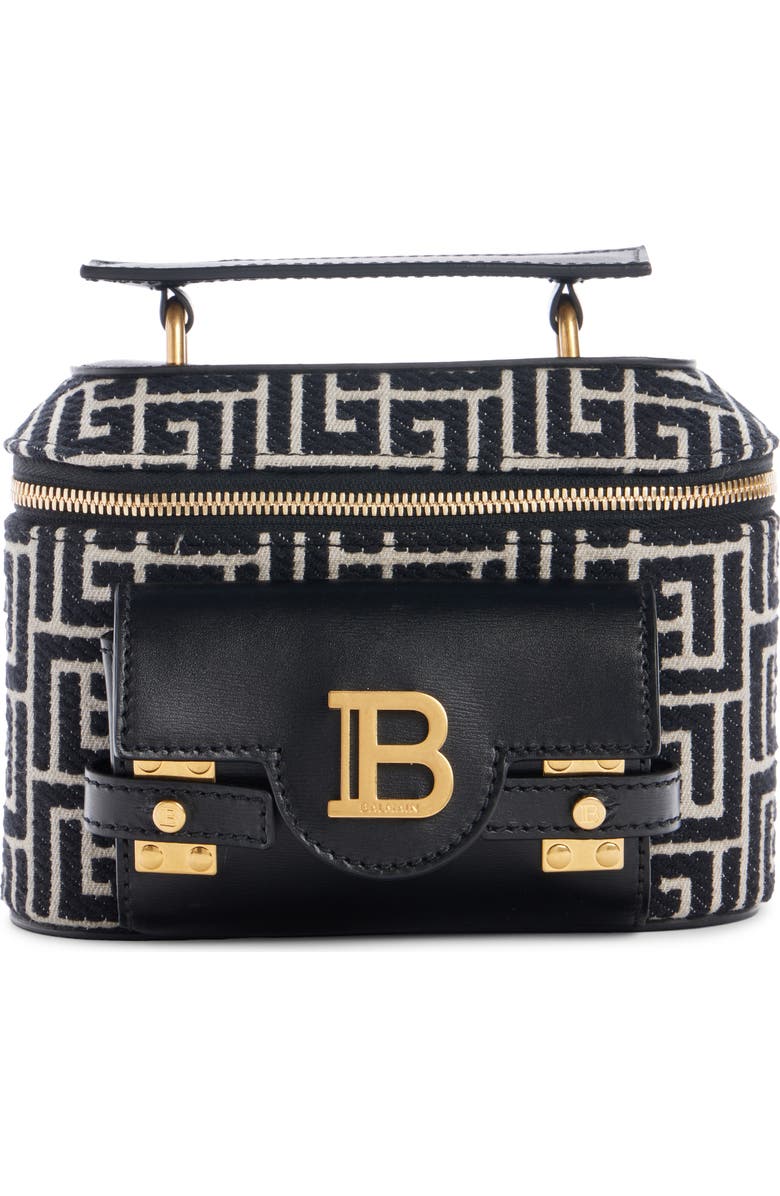 Balmain B-Buzz Monogram Canvas & Leather Vanity Crossbody Bag, Main, color,