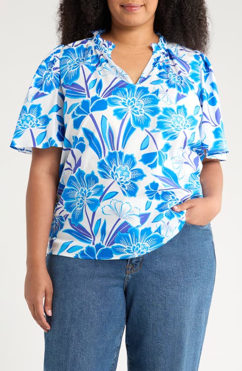 Maci Eve Floral Flutter Sleeve Top (Plus)