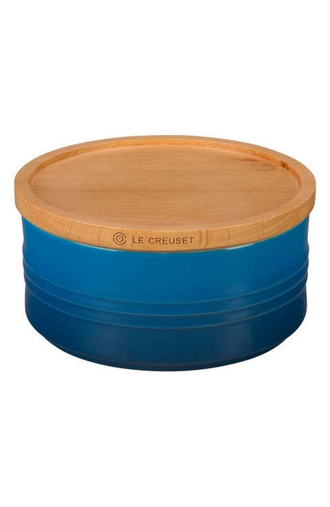 Glazed Stoneware 23 Ounce Storage Canister with Wooden Lid