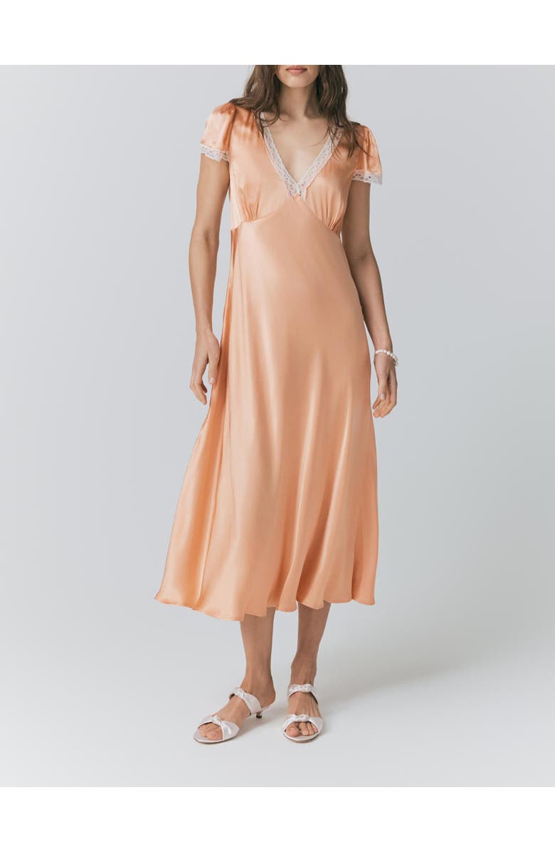 Ghost London Lillie Lace Trim Satin Dress, Alternate, color, Peach