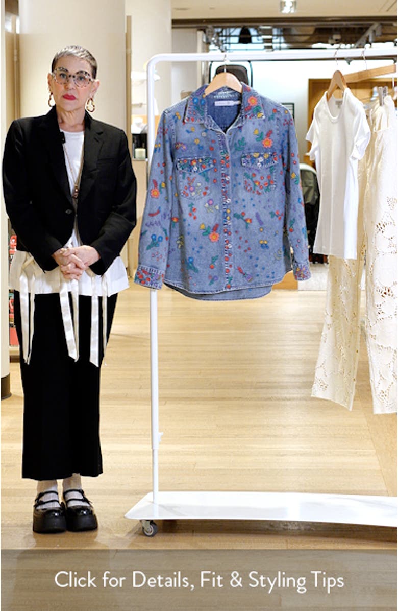 Embroidered Floral Garden Denim Shirt Jacket, sales video thumbnail