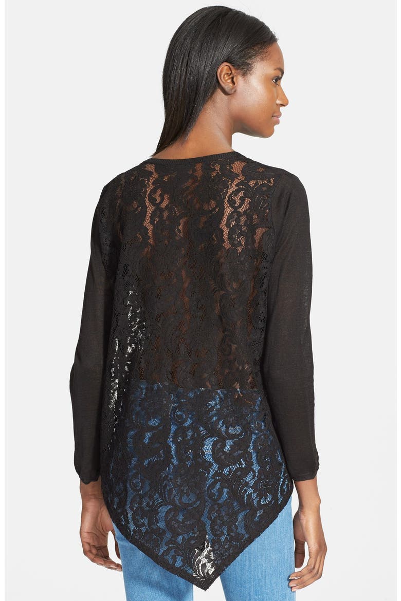 'Tambrel B' Lace Back Asymmetrical Hem Sweater, Alternate, color, CAVIAR