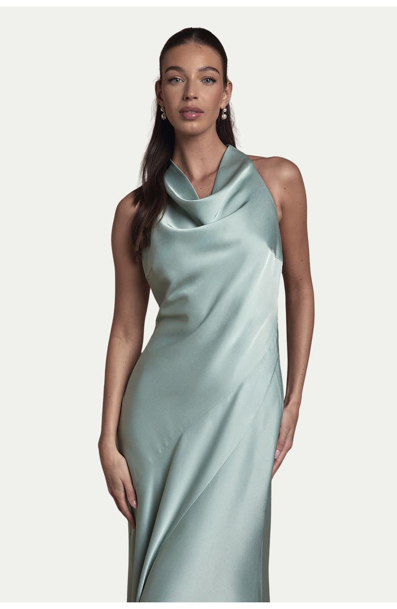 Oasis Cowl Halterneck Satin Bridesmaid Dress, Alternate, color, Sage