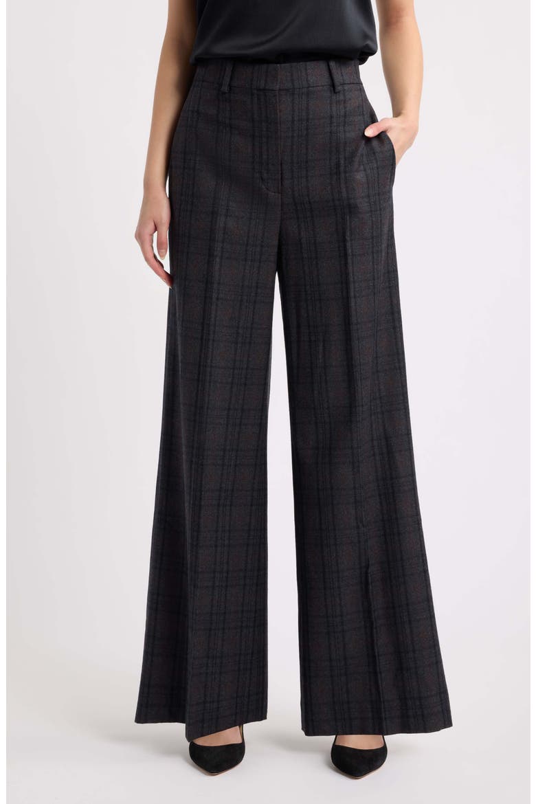 Virgin Wool Wide Leg Trousers, Main, color, CHARCOAL MULTI - QDY