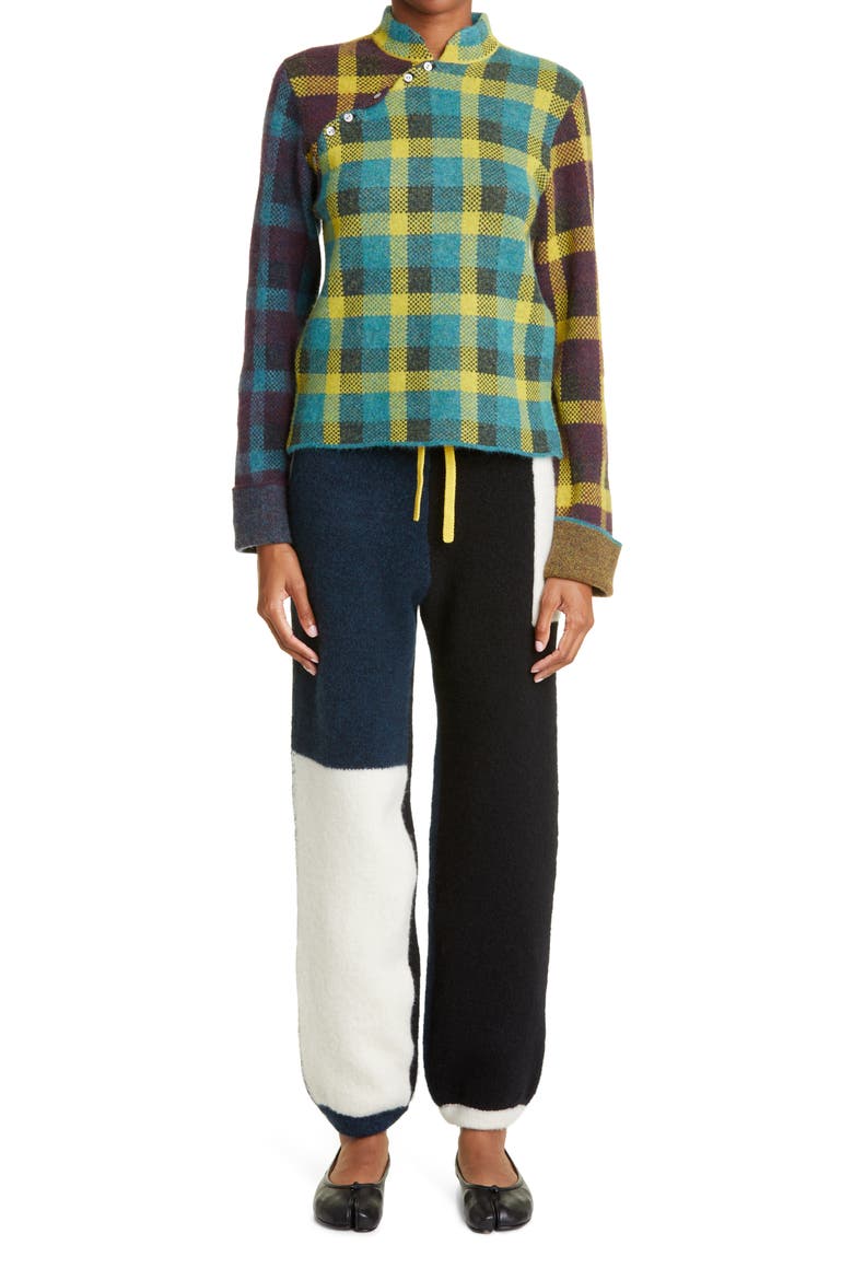 Bao Plaid Wool & Cotton Blend Sweater, Alternate, color, MUSTARD/ CURRANT
