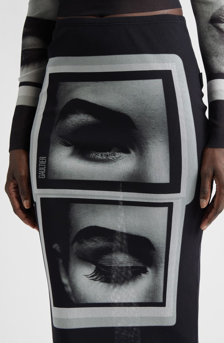 Jean Paul Gaultier Re-Edition Eyes & Lips Print Mesh Maxi Skirt, Alternate, color, Black/ Grey/ White