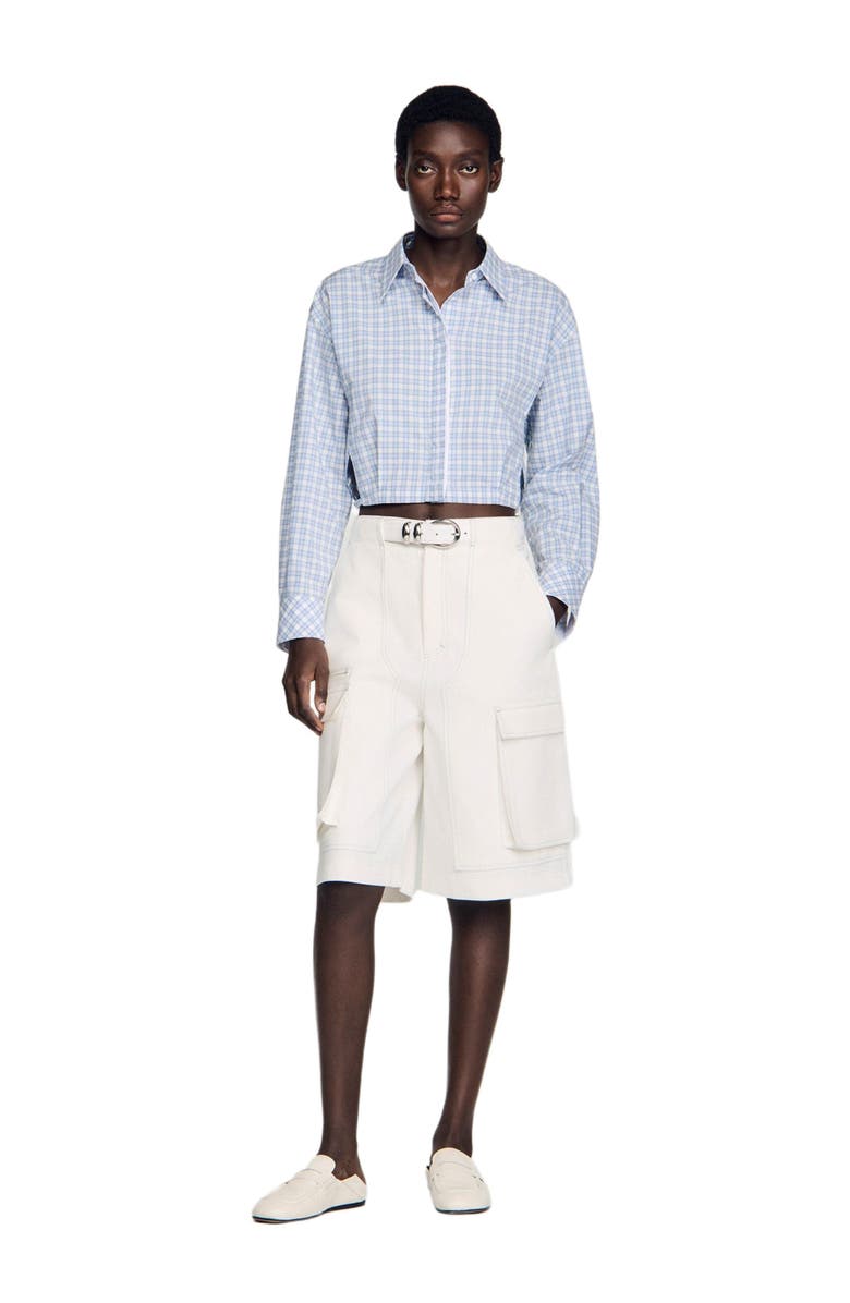 SANDRO Wide-leg cotton Bermuda shorts, Alternate, color, White