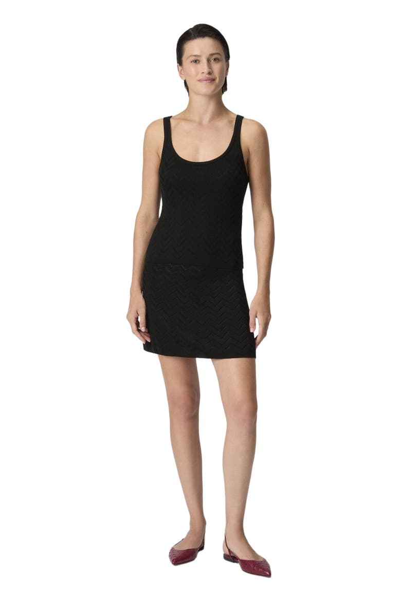 Stretch Tank Top In Cotton And Viscose Chevron, Main, color, Black