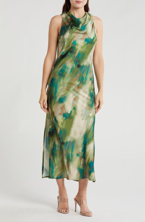 Cowl Neck Bias Cut Midi Dress