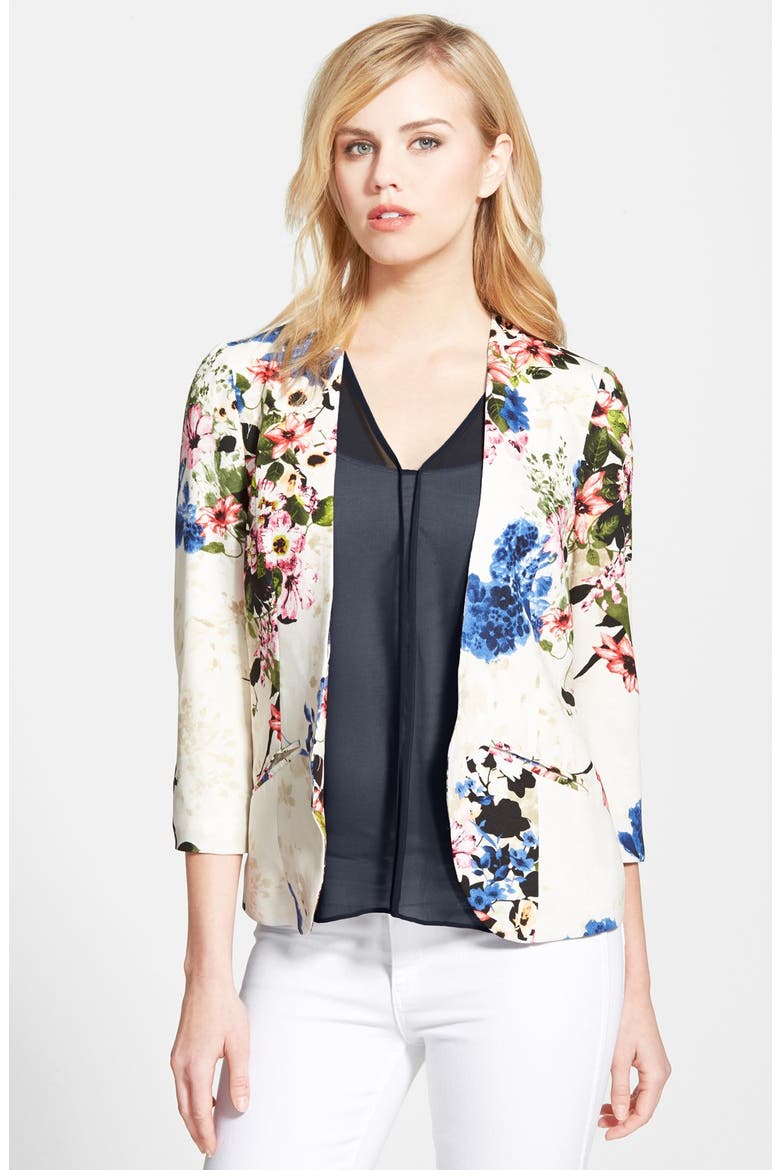 Floral Print Blazer, Main, color, IVORY/ MULTI FLORAL